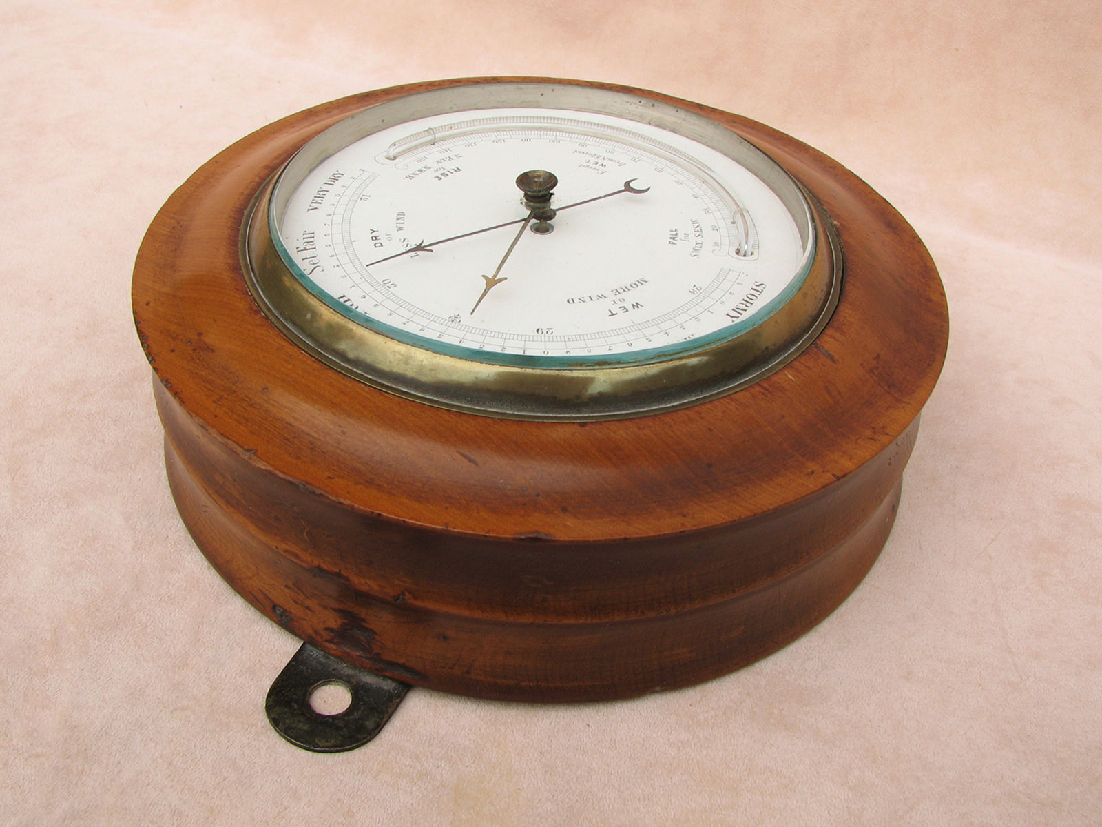 Late 19th century wall barometer with curved thermometer